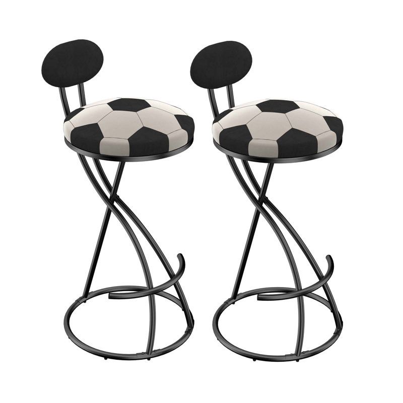 Modern Upholstered S-Shaped Round Seat Barstools(2PCS Sets), Black Seat/ Black Frame