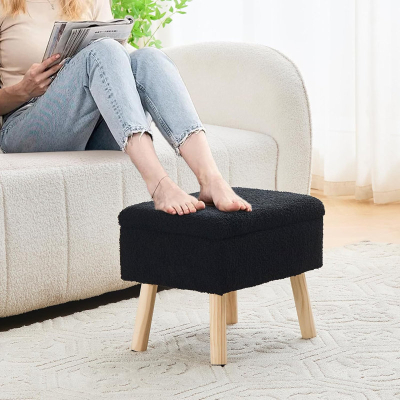 Petit tabouret d'appoint avec repose-pieds en bois, Noir