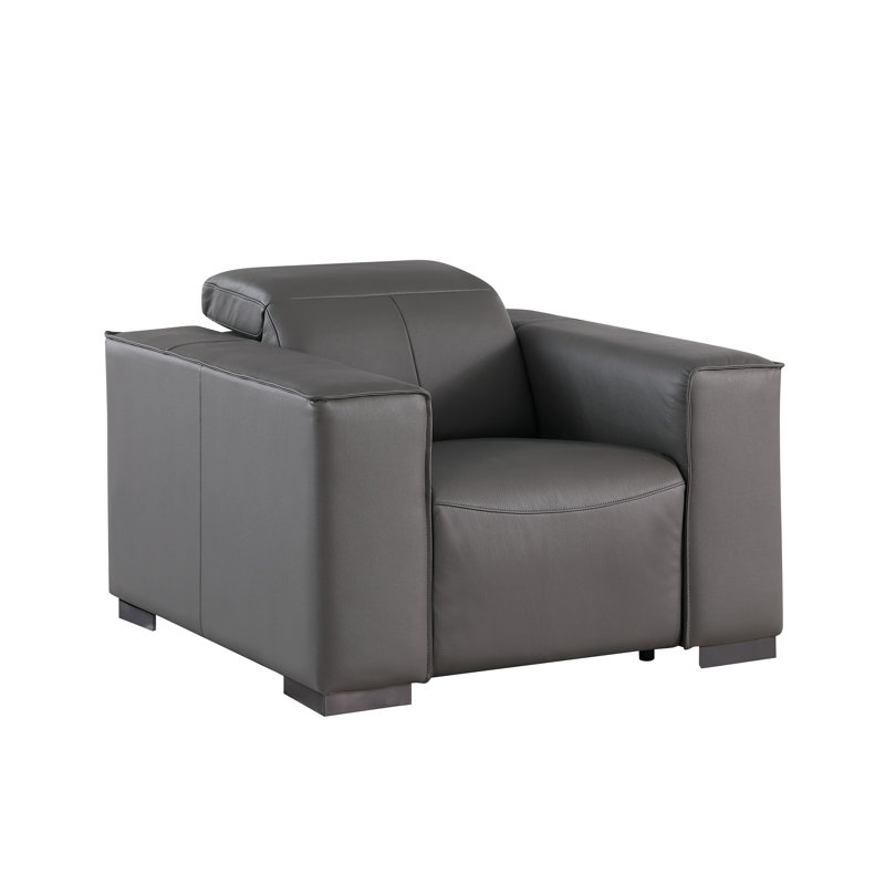 Luxurious  Genuine Leather Power Reclining Chair With Power Headrest, Gray