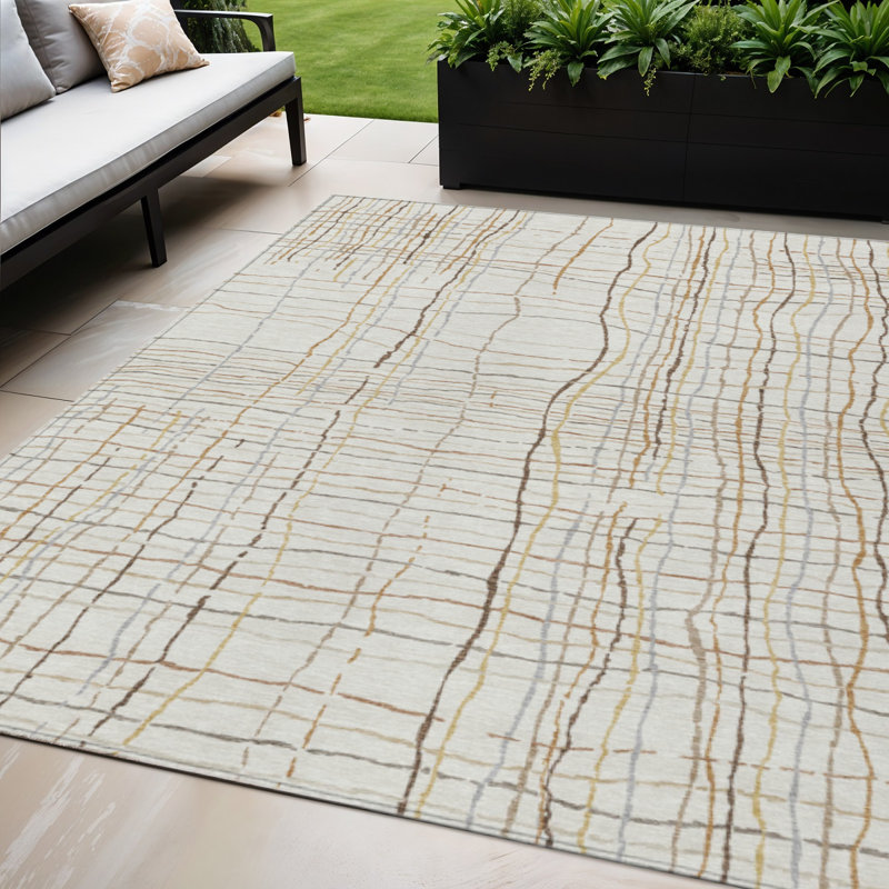 Tapis intérieur lavable rayé ivoire 5 pi x 8 pi