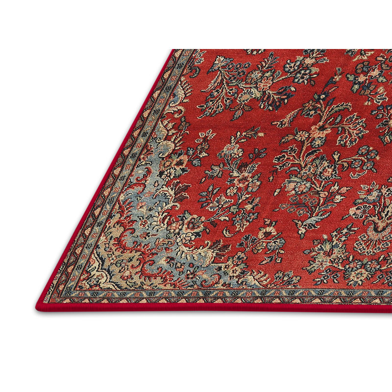 Tapis rouge/gris/bleu traditionnel, Rectangle 4 pi x 6 pi