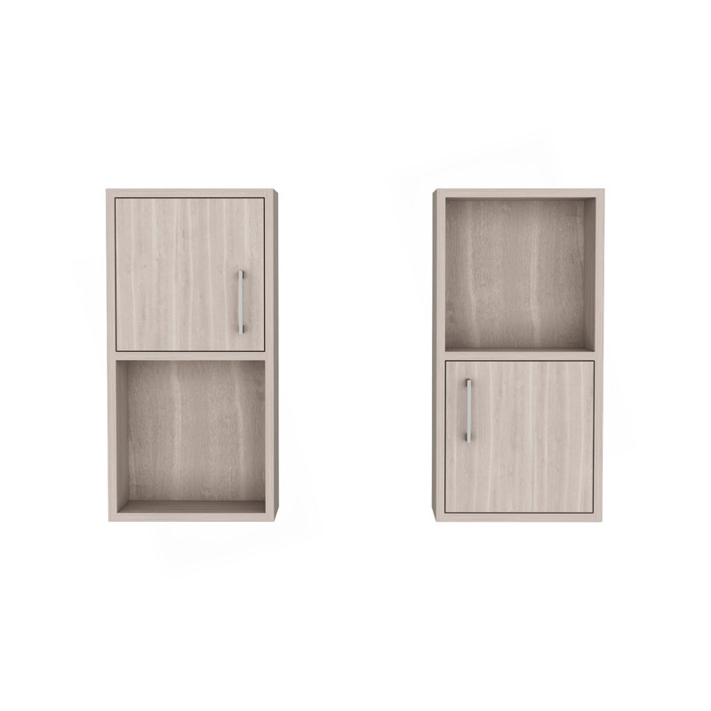 2-Pc Wall-Mounted Bathroom Medicine Cabinet With Open And Closed Storage, Beige