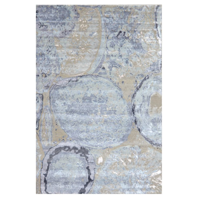 Tapis bleu et argent noué à la main de haute qualité