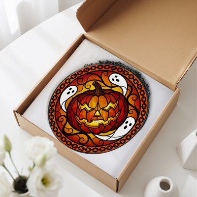 Panneau de vitrail en verre coloré 12 "H Pumpkin