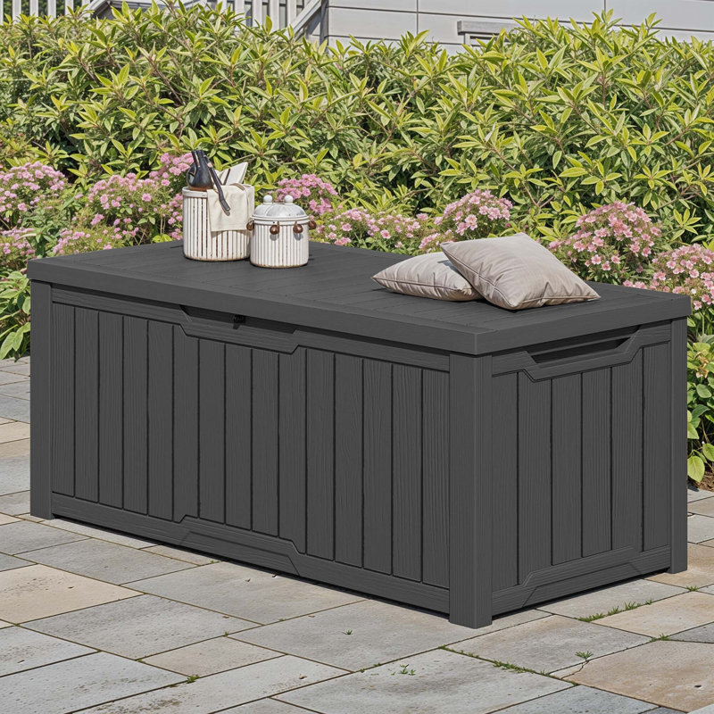 450L Lockable Garden Storage Box,Large Deck Box, Grey