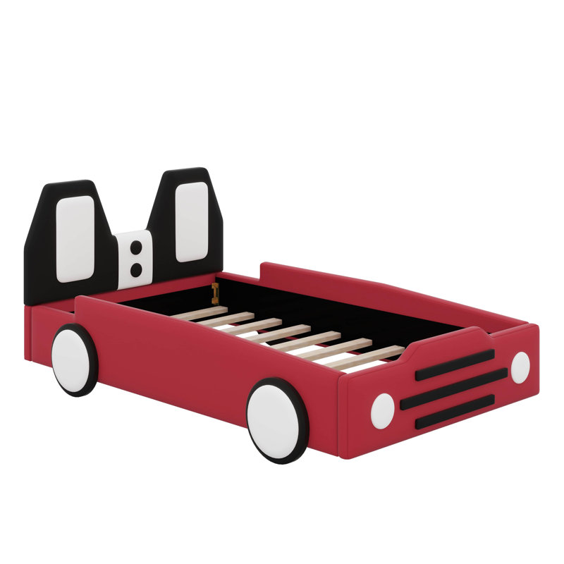 Lit plateforme de course simple en forme de voiture avec roulettes Alexjandro, Rouge