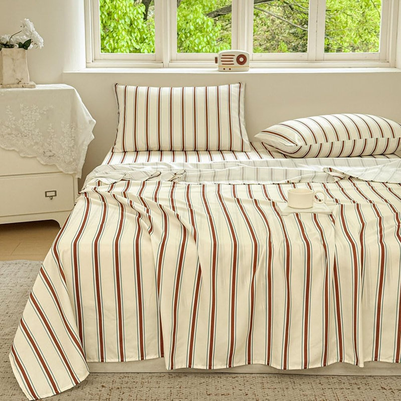 Draps en percale rayée, draps de lit en microfibre pré-lavés doux, ensemble de draps de ferme avec poche profonde, Lit simple