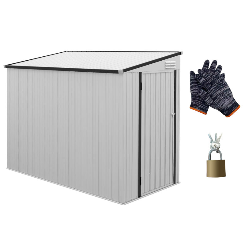 4 Ft. W X 7.7 Ft. D Metal Storage Shed, Lean-To Design With Lockable Door & 2 Air Vents For Backyard, Garden, Lawn, White (30 Sq. Ft.)