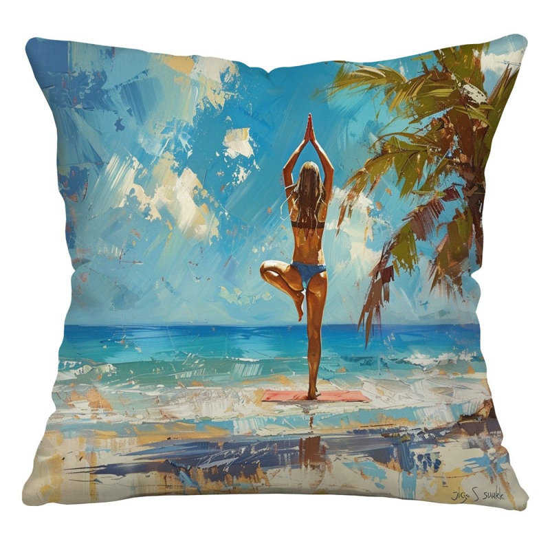 Yoga Exercise Cotton Blend Reversible Throw Pillow, 14"H x 14"W