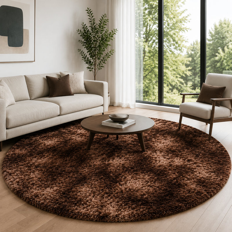 Ebern Designs Soft Fluffy Tie-Dyed Light Coffee Shag Area Rug for Living Room Bedroom Nursery Kids Room, Tie-Dyed Coffee