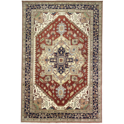 Sighwarth Rusty Red Geometric Oversized Hand-Knotted 12X18 Heriz Serapi Oriental Rug Tribal Carpet -  Bungalow Rose, C364965BE48F456ABE40FE0387698B8E