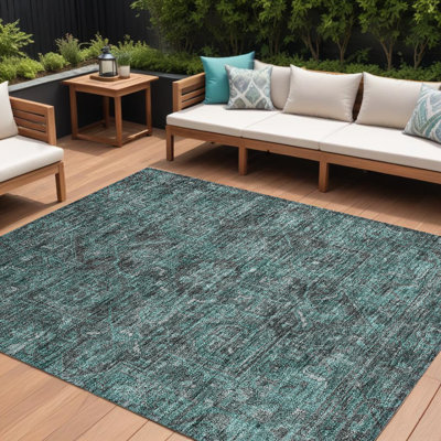 Tapis extérieur lavable antidérapant de style oriental 9 pi x 12 pi turquoise