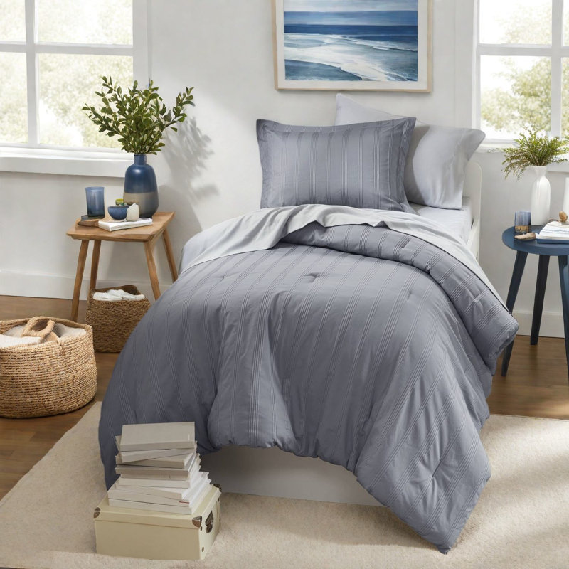 Soft 5 Piece Bedding Sets, Polyester Twin Xl, Modern Striped Dorm Home