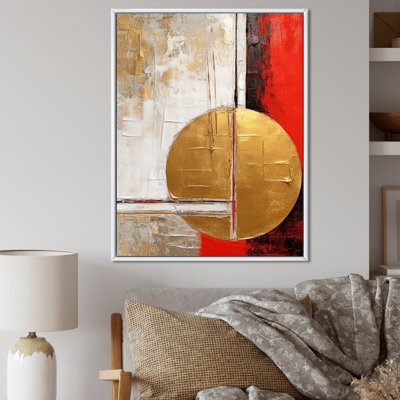 Pleine lune rédempte, abstrait or et rouge sur toile