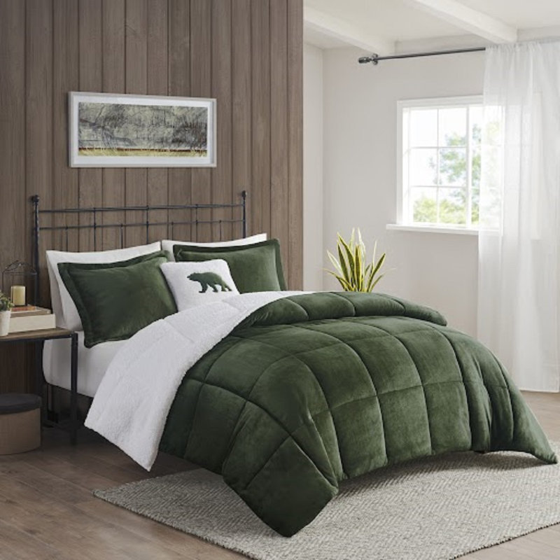 Ensemble d'édredon ultra-doux Alton, Vert / ivoire, Queen Comforter + 2 Shams + 1 Decorative Pillow