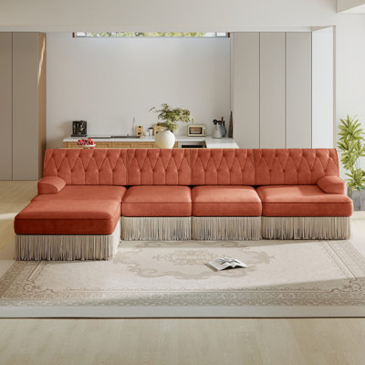 Canapé modulaire en forme de L de 135 po en forme de L en velours moelleux de style Chesterfield