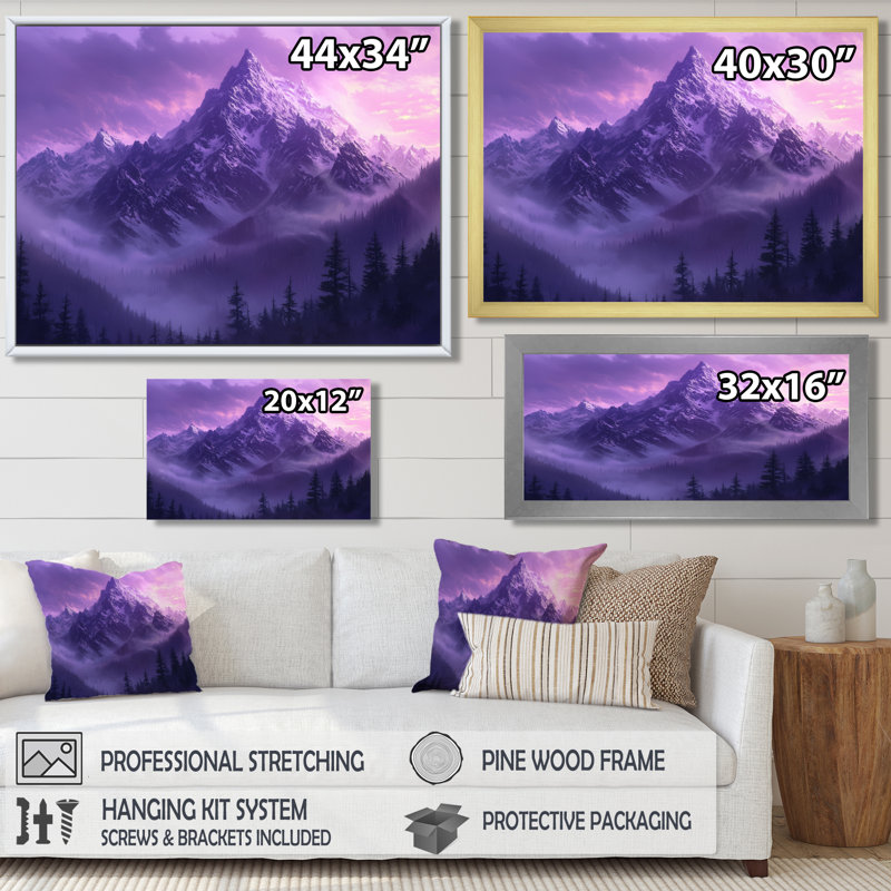 «Graydin Misty Peaks In The Twilight I - Mountains», art encadré, H 12 po x l 20 po, Reproduction avec cadre flottant
