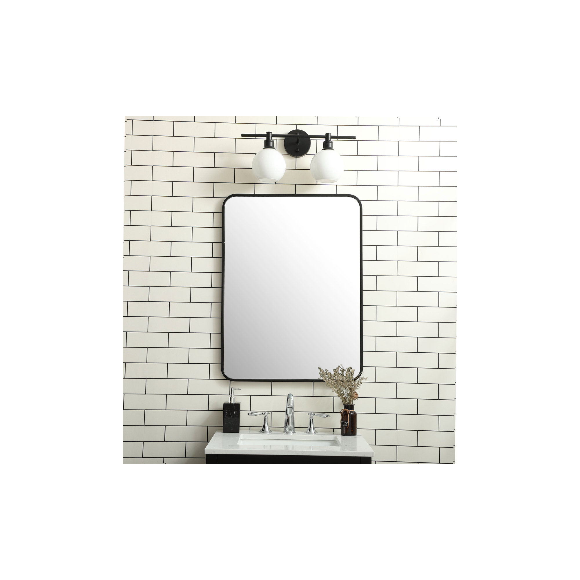 Sabine Metal Rounded Rectangle Wall Mirror, Black, 32" x 24"