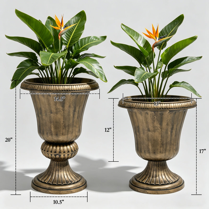 Ciresila Classic Moroccan Bronze Urn Planter Decorative Outdoor Flower Pot with Stand for Garden Front Column and Wedding Decor