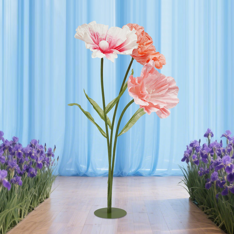 Fleurs artificielles géantes avec tiges et base, Rose