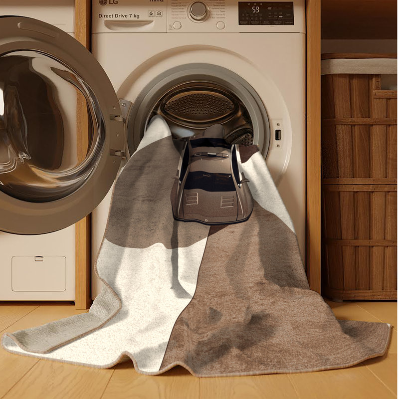 Tapis moderne voiture de police lavable à la machine en brun - reliure beige, 3 X 5