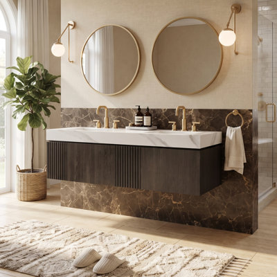 Wall Mounted Single Double Vanity Bathroom Vanity With Stone Top