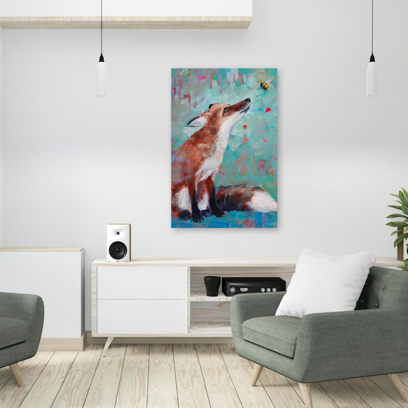 «Stoping To Speak» - enfants, animaux, renards, insectes, abeilles, art, H 36 po x l 24 po