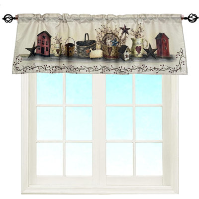 Rustic Country Hearts and Stars Rod Pocket Valance Farmhouse window curtain valance, light filtering