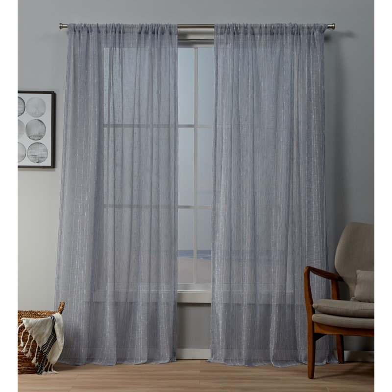 Paire de rideaux transparents avec passe-tringle Noyes, Flocons de neige, L 54 po x L 96 po