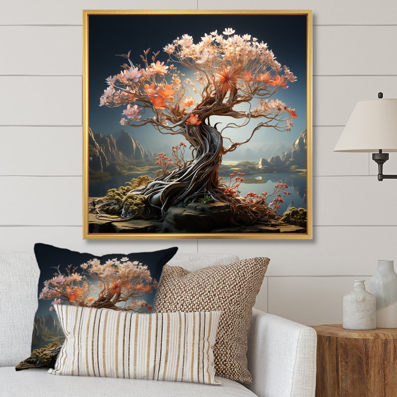 Maman surréelle sérénité tons pastel sur toile, Cadre flottant doré, H 16 po x l 16 po