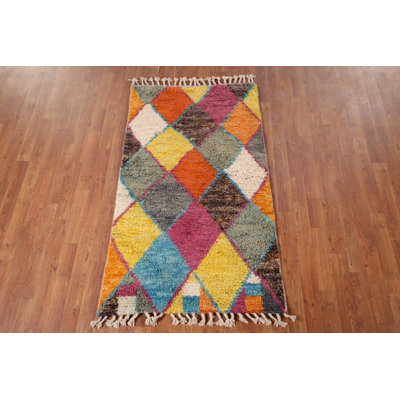 Tapis marocain multicolore à motif treillis coloré 3 x 5