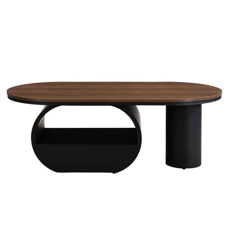 Table basse 48,36 po ovale, métal industriel noir de luxe avec tiroir de rangement pour le salon et pieds réglables