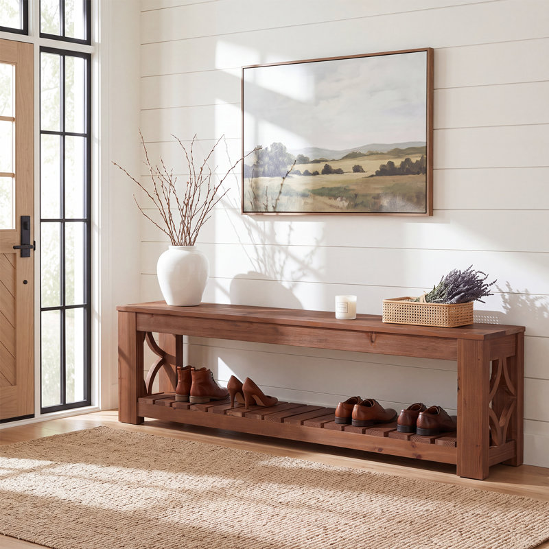 63" W Solid Wood Storage Bench