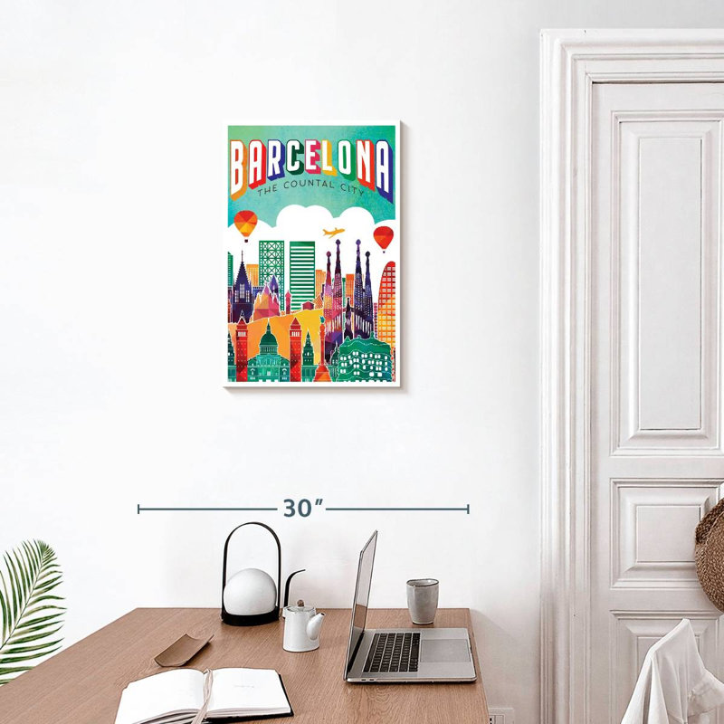 Affiche rétro de Barcelone, Barcelone, H 24 po x l 16 po