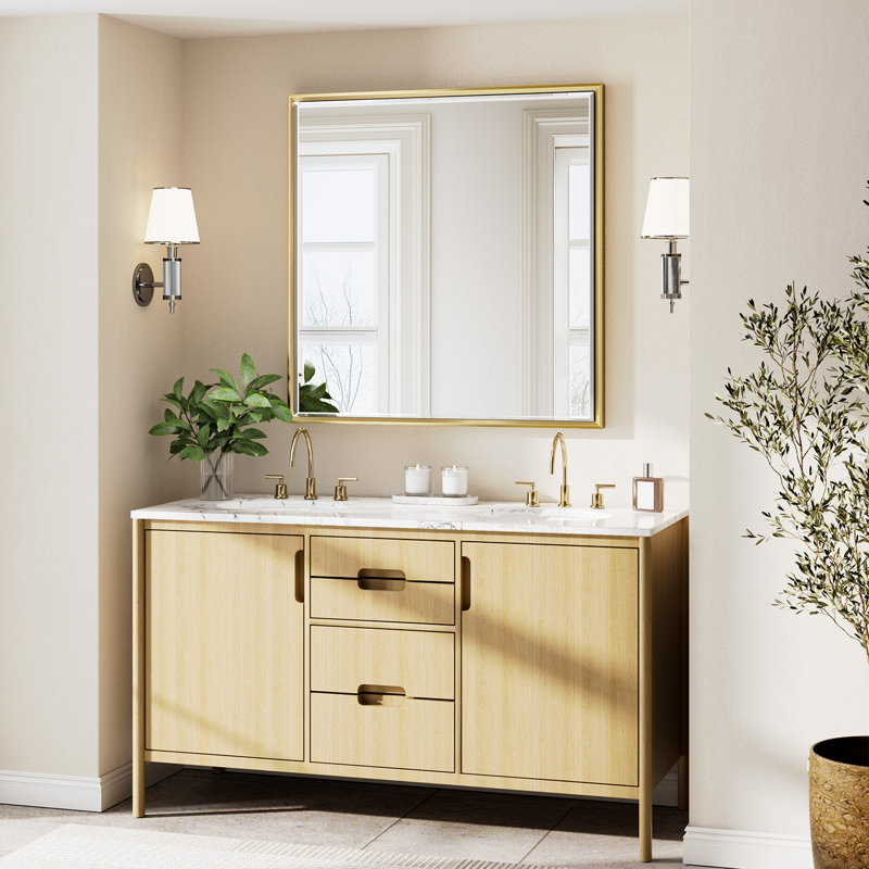 Miroir de salle de bain Lohoski, Or brossé, 36 po x 36 po