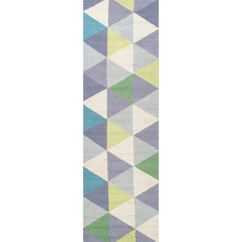Geometric Wool Hand Woven Area Rug, Runner 76 x 244cm