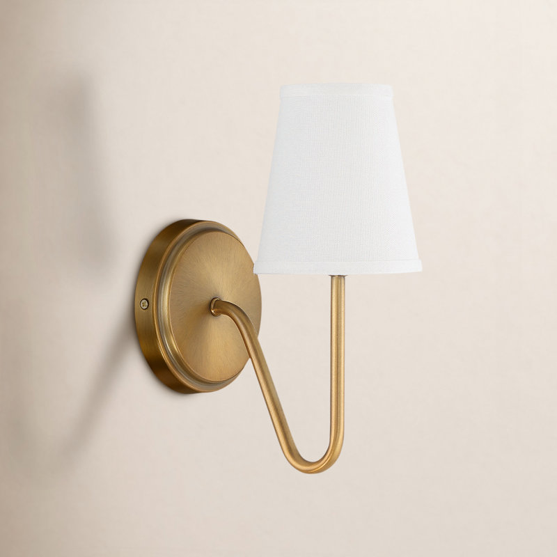 Ponta 1-Light Dimmable Metal Armed Sconce, Natural Brass