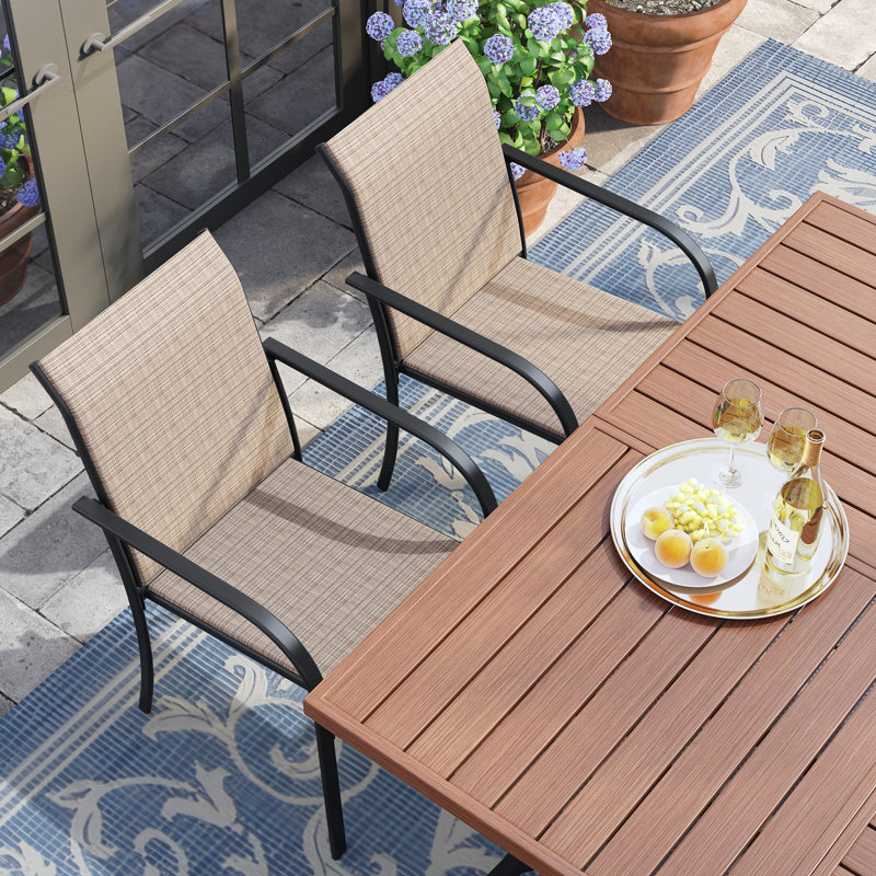 8-Person Square Patio Dining Set With Stackable PVC-coated polyester Chairs, Brown 