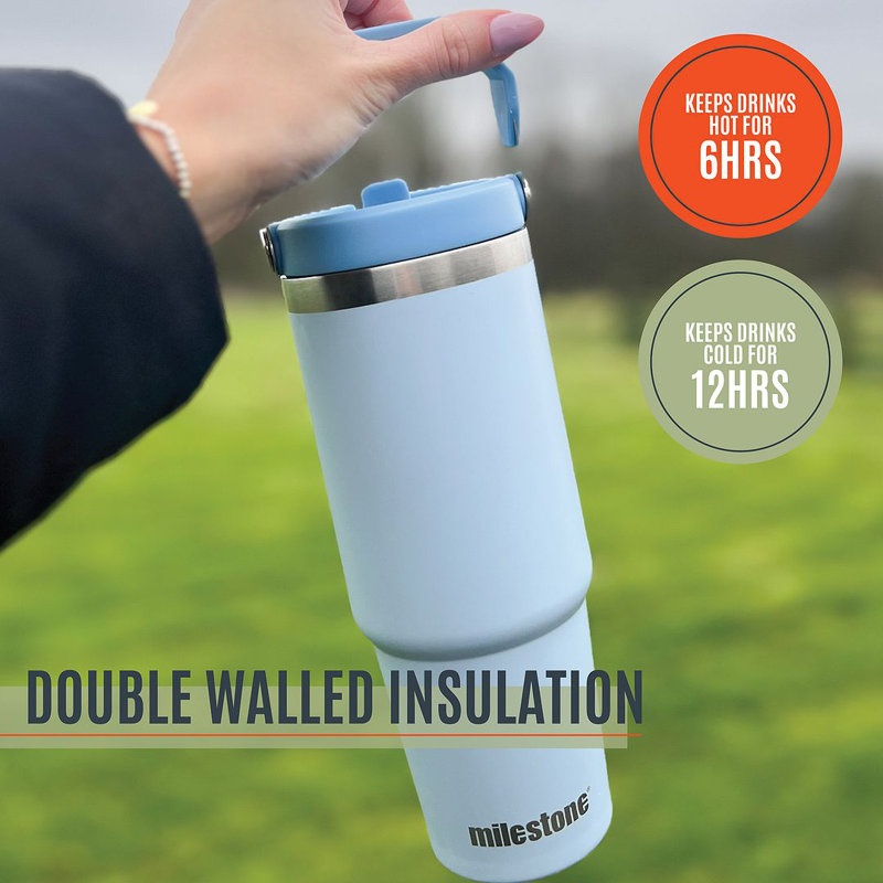 Milestone 890ml Double Wall Insulated Stainless Steel Flip & Sip Bottle, Blue