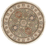Hand Knotted Wool Area Rug in Green And Cream