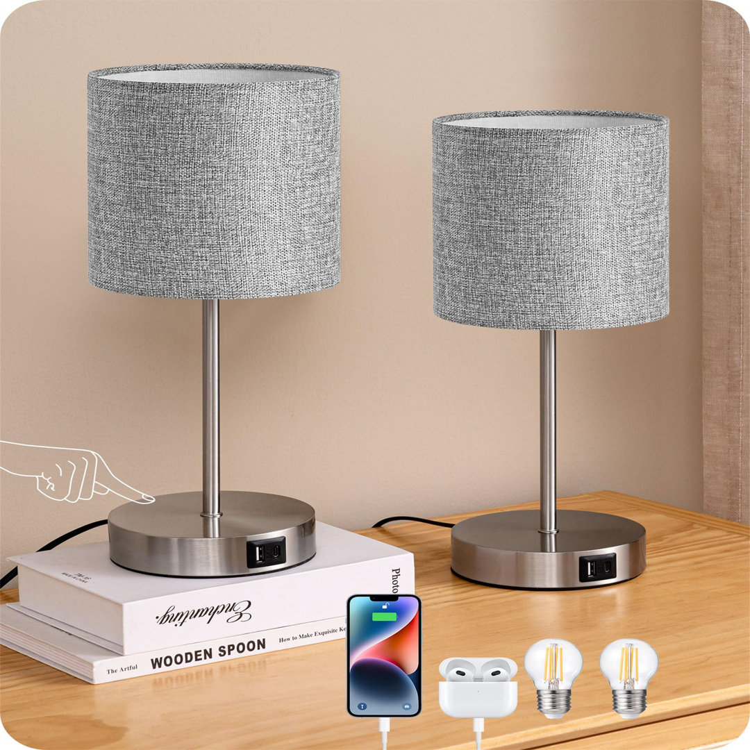 Bedside Lamps Set Of 2, 3-Way Dimmable Touch Lamps , LED Bulbs Included