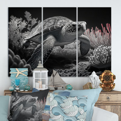 " Black And White Deep Sea Turtle " 3 - Pieces