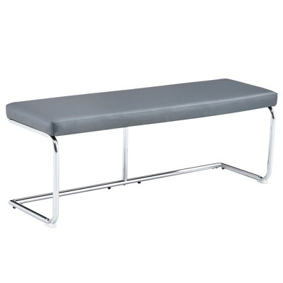 Banc de 51,5 po en métal avec siège en similicuir gris, idéal pour l'entrée de la chambre à coucher et de la salle à manger - Plateau facile à assembler
