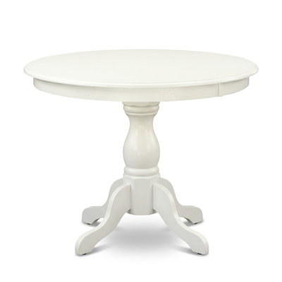 Linen White Asian Wood Round 3 Piece Dining Room Table Set with Pedestal Table and Slatted Back Chairs