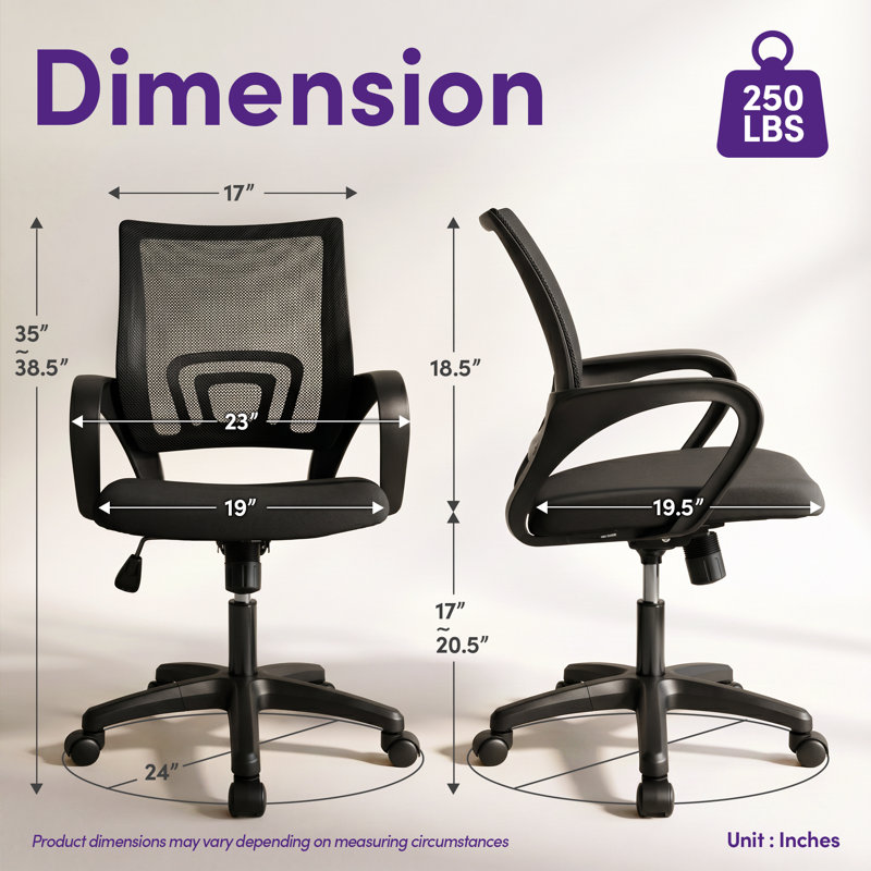 Chaise de bureau ergonomique en filet, Noir / Noir, 1 pièce