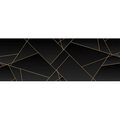 Luxury Black and Gold Geometric Wall Mural – Minimalist Angular Line Composition on Dark Background