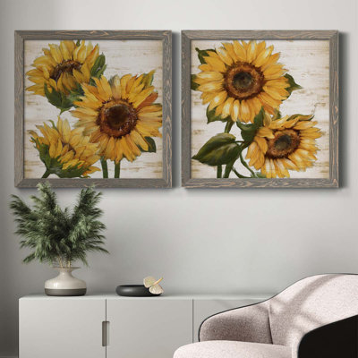 Tournesol d'été I - ensemble de 2 peintures sur toile encadrées