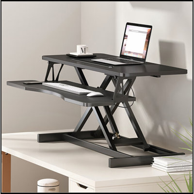 32 Inch Height Adjustable Sit to Stand Desk Converter, Ergonomic Riser for Dual Monitor and Laptop Workstation with Wide Keyboard Tray