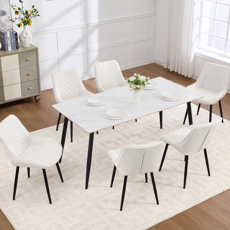 Faux Leather Upholstered Metal Dining Chair, 6, White
