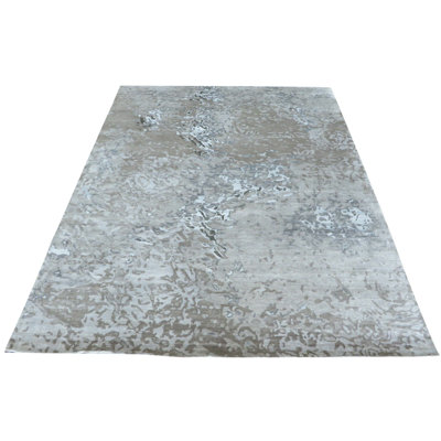 Tapis gris perle noué à la main de conception unique 8 pi x 10 pi 3 po Bettine